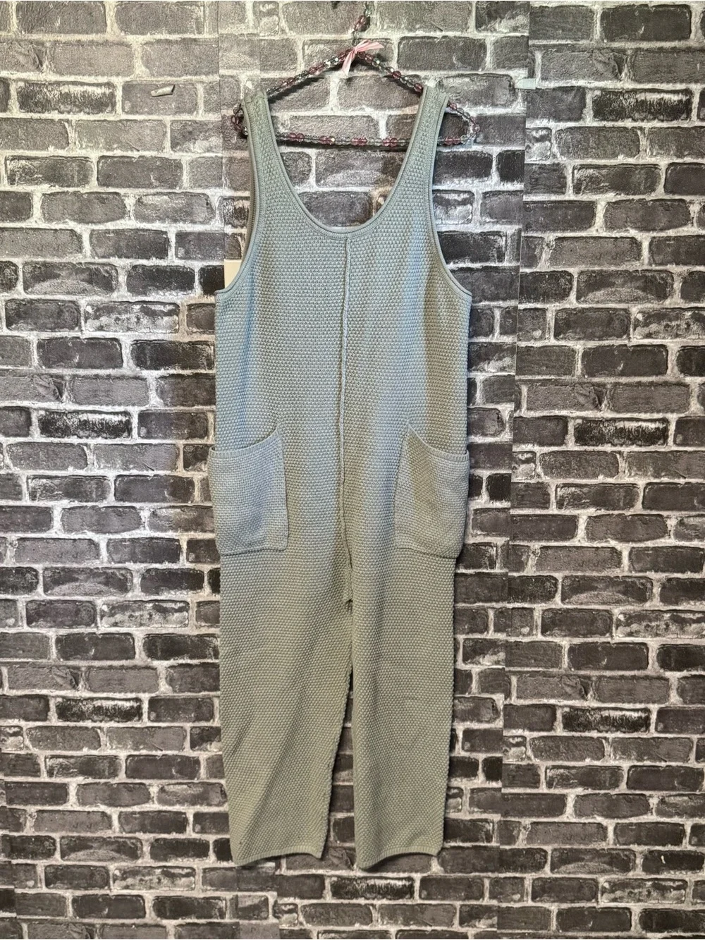 Free People Beach Hailee Knitted Jumpsuit stone green gray